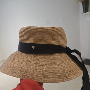 Helen Kaminski Tan Straw Hat with Black Band